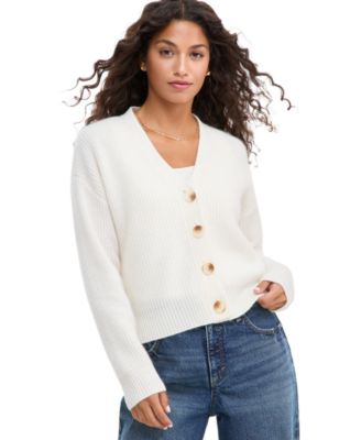 Petite 100% Cashmere Shaker Stitch V-Neck Cardigan Sweater