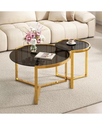Streamdale Gold Glass Nesting Coffee Table Set with Metal Frame, 31.5