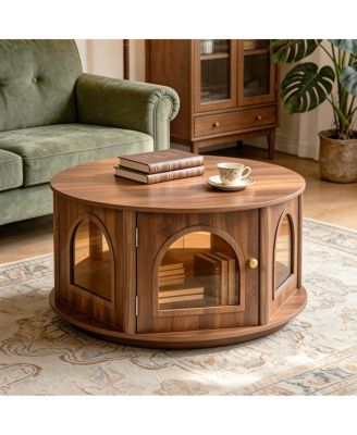 Streamdale 31.5" Round Coffee Table with Storage and Pet House in Walnut Wood Grain