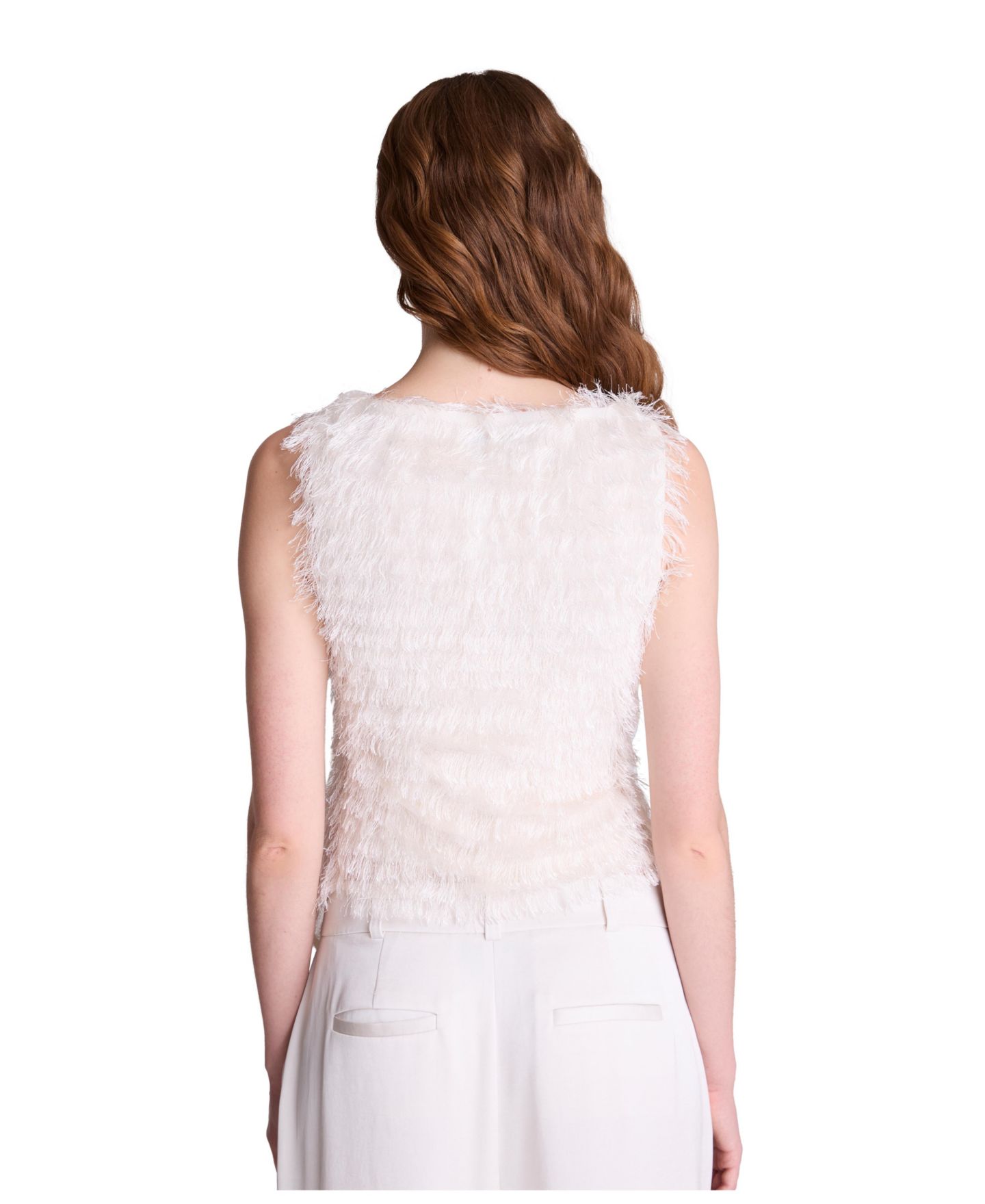 Женский свитер Kenneth Cole Fringe Knit Boat Neck Asymmetric Pullover, цвет: Устричный — фото 5