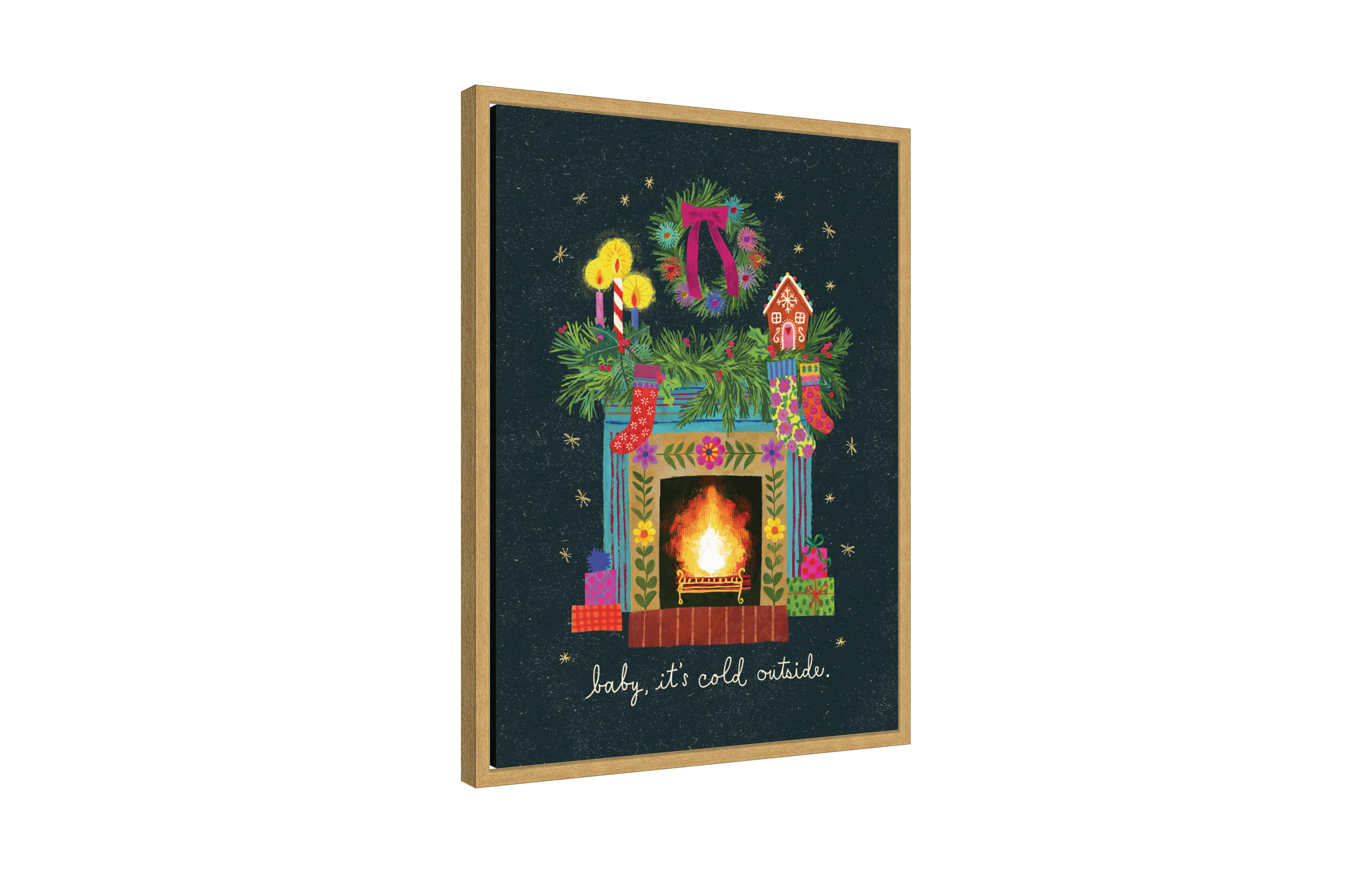 Kate and Laurel Sylvie Framed Canvas Christmas Fireplace by Shannon Snow