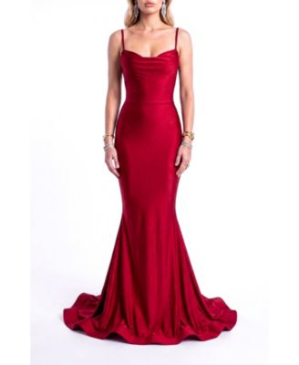 Women's Mermaid Cowl Neck Open Back Gown