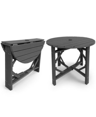 Round HDPE Outdoor Dining Table with Umbrella Hole, Foldable Design and Weather-Resistant Construction