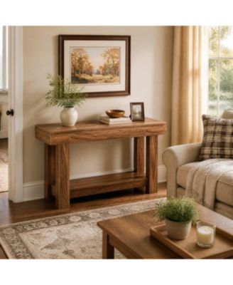 63" Farmhouse Console Table, Engineered Wood, 2-Tier Narrow Sofa Table with Storage Shelf for Entryway Hallway Living Room