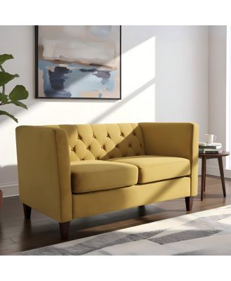 Button Tufted Velvet 2 Seater Loveseat with Wood Legs