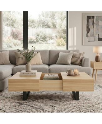 Sliding Top Coffee Table with Hidden Storage, Modern Wood Living Room Table