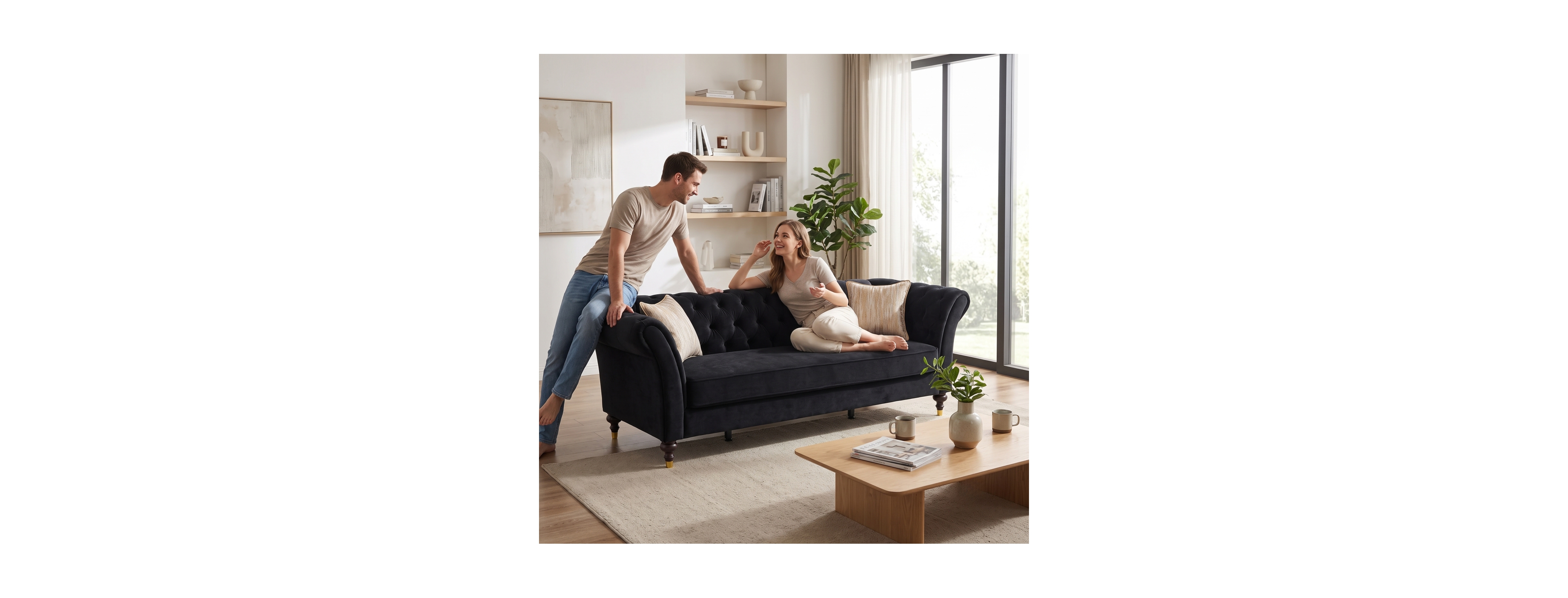 Streamdale Furniture Chesterfield Velvet 3 Seater Tufted Sofa with Rolled Arms