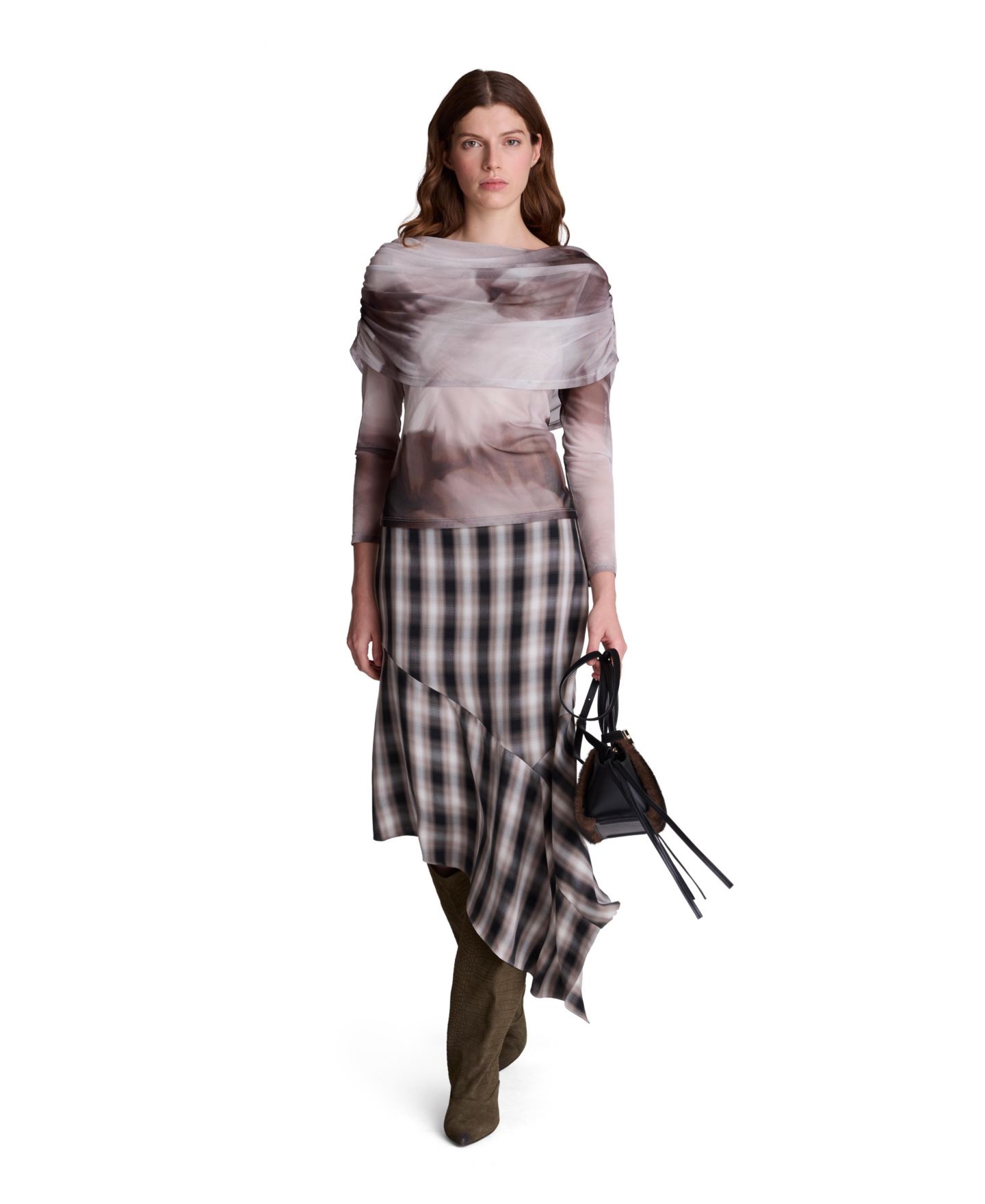 Женский свитер Kenneth Cole Ruched Cape Printed-Mesh Long-Sleeve Pullover, цвет: Разноцветный — фото 3