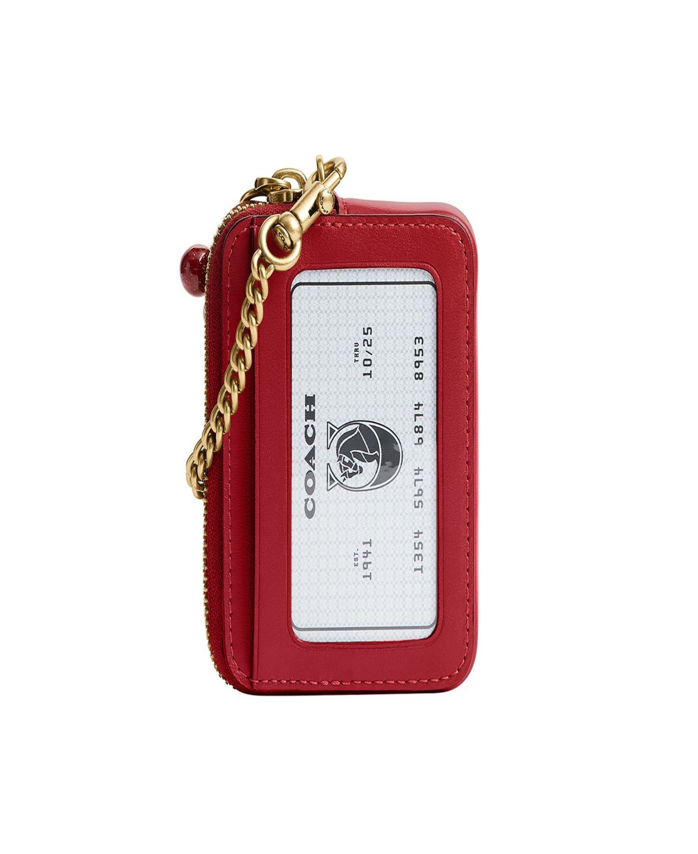 Женский кошелёк COACH Essential Leather Chain Strap Card Case, цвет: Латунный / Маковый — фото 2