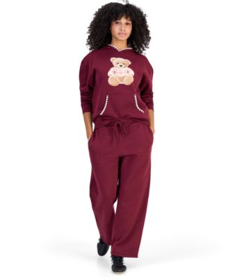 Juniors' Stitch Teddy Bear Graphic Fleece Hoodie & Wide-Leg Sweatpants