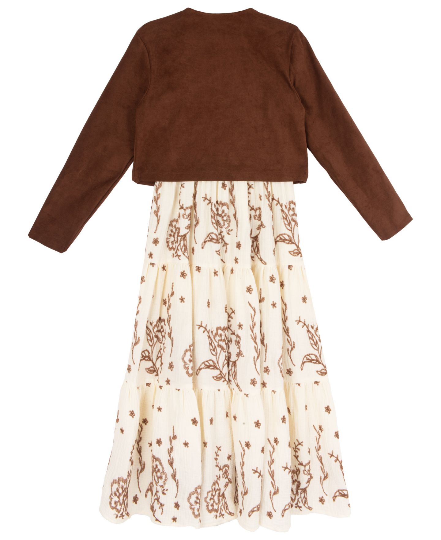 Платья Rare Editions Embroidered Tiered Maxi Dress and Jacket, 2-Piece Set для девочек, цвет: Коричневый — фото 4