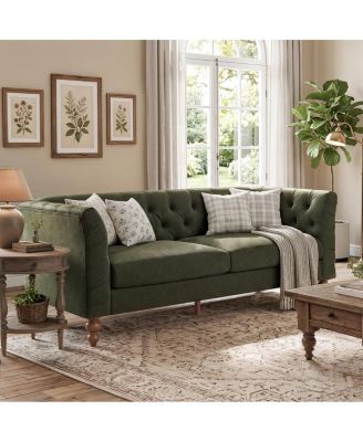 73.5" PU Leather Chesterfield Sofa with Tufted Back and Walnut Legs