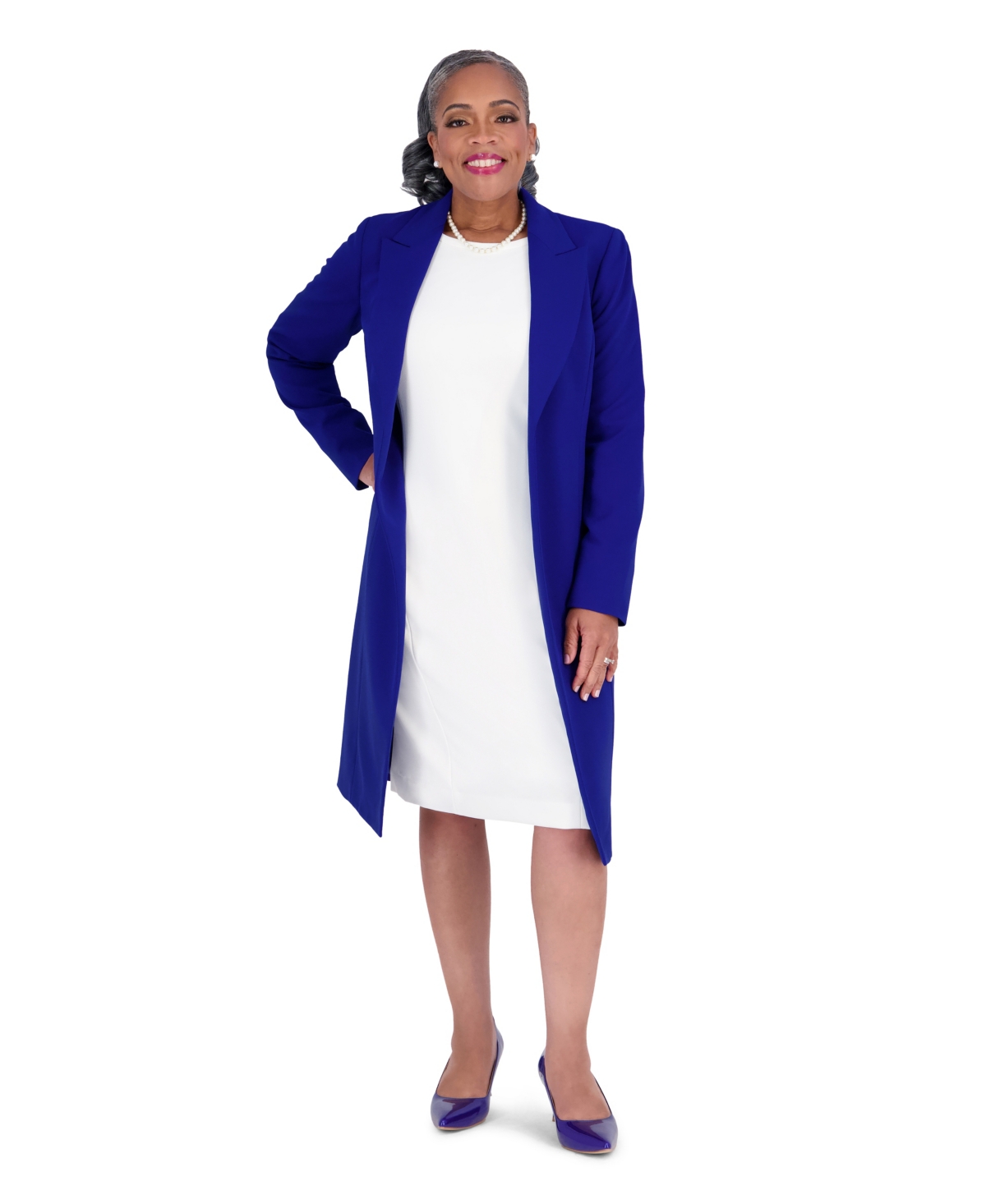 Kasper Women's Peak Lapel Mid-Length Lined Jacket, Regular and Plus Size - Royal Signature