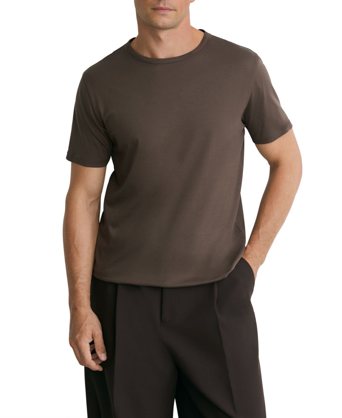 Мужская футболка REISS Crew Neck Short-Sleeve Air-Water Finish, цвет: Серо-коричневый коричневый — фото 1