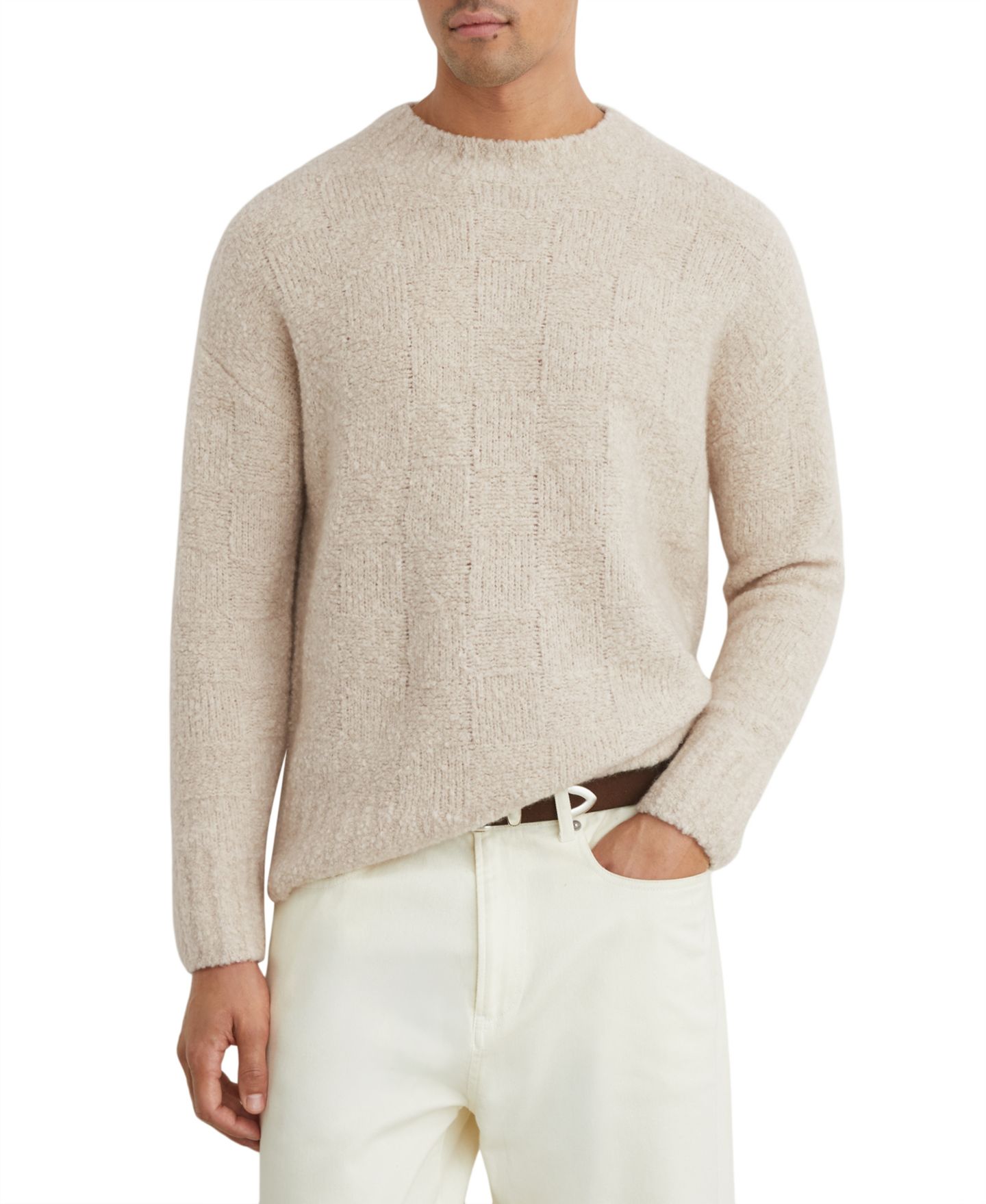 Мужской свитер REISS Clarence Wool-Cashmere Blend Bouclé Knit Crewneck, цвет: Экрю — фото 1
