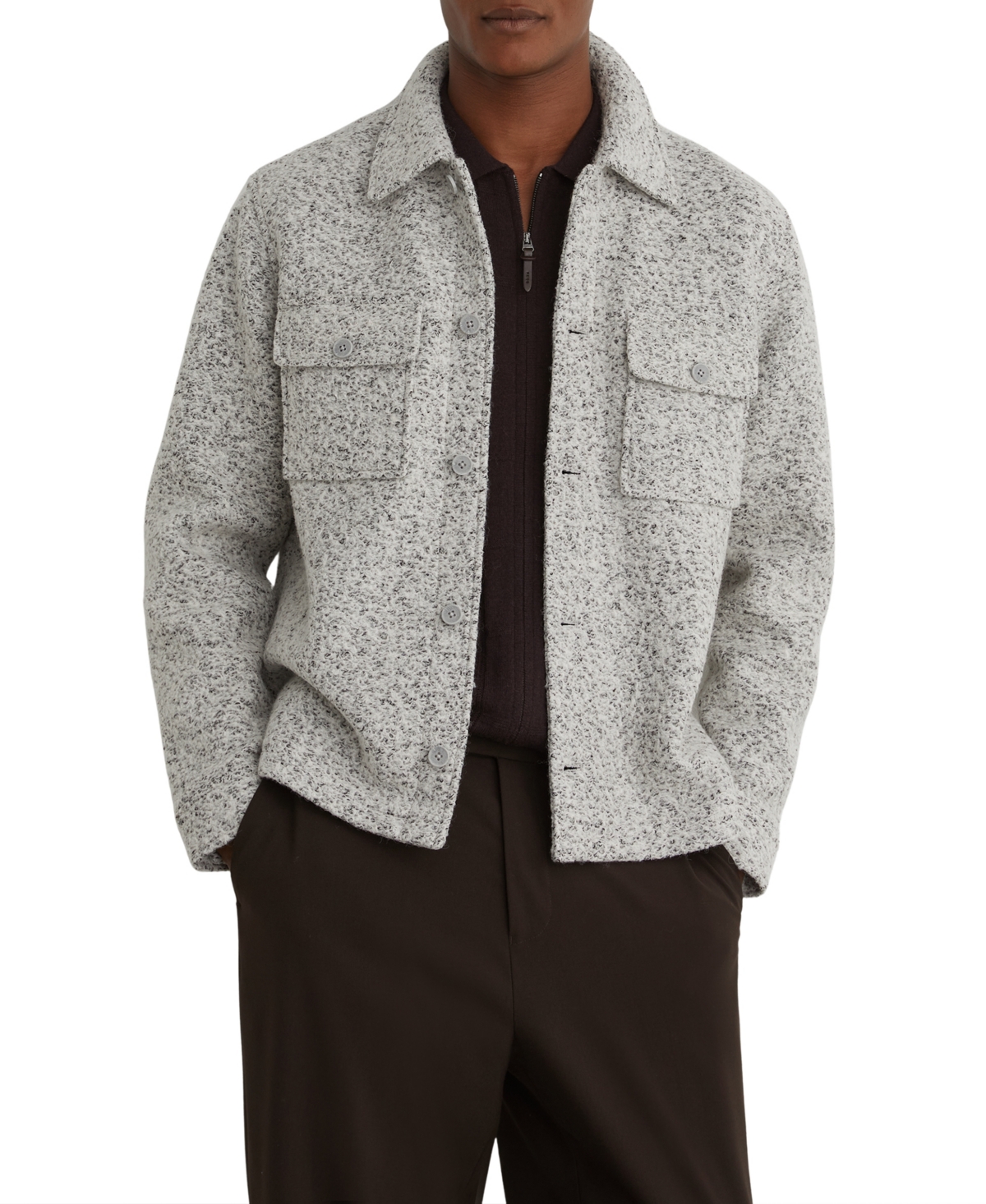 Reiss Men's Kingsley Long-Sleeve Speckled-Boucle Classic-Fit Overshirt