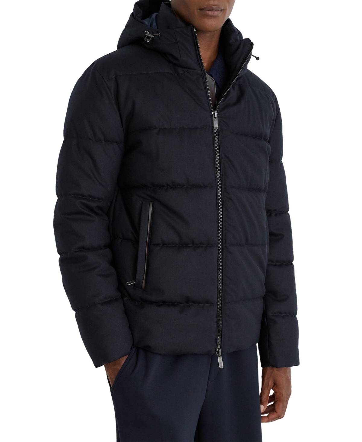 Reiss Men's Hooded Flannel Short Quilted Puffer Jacket