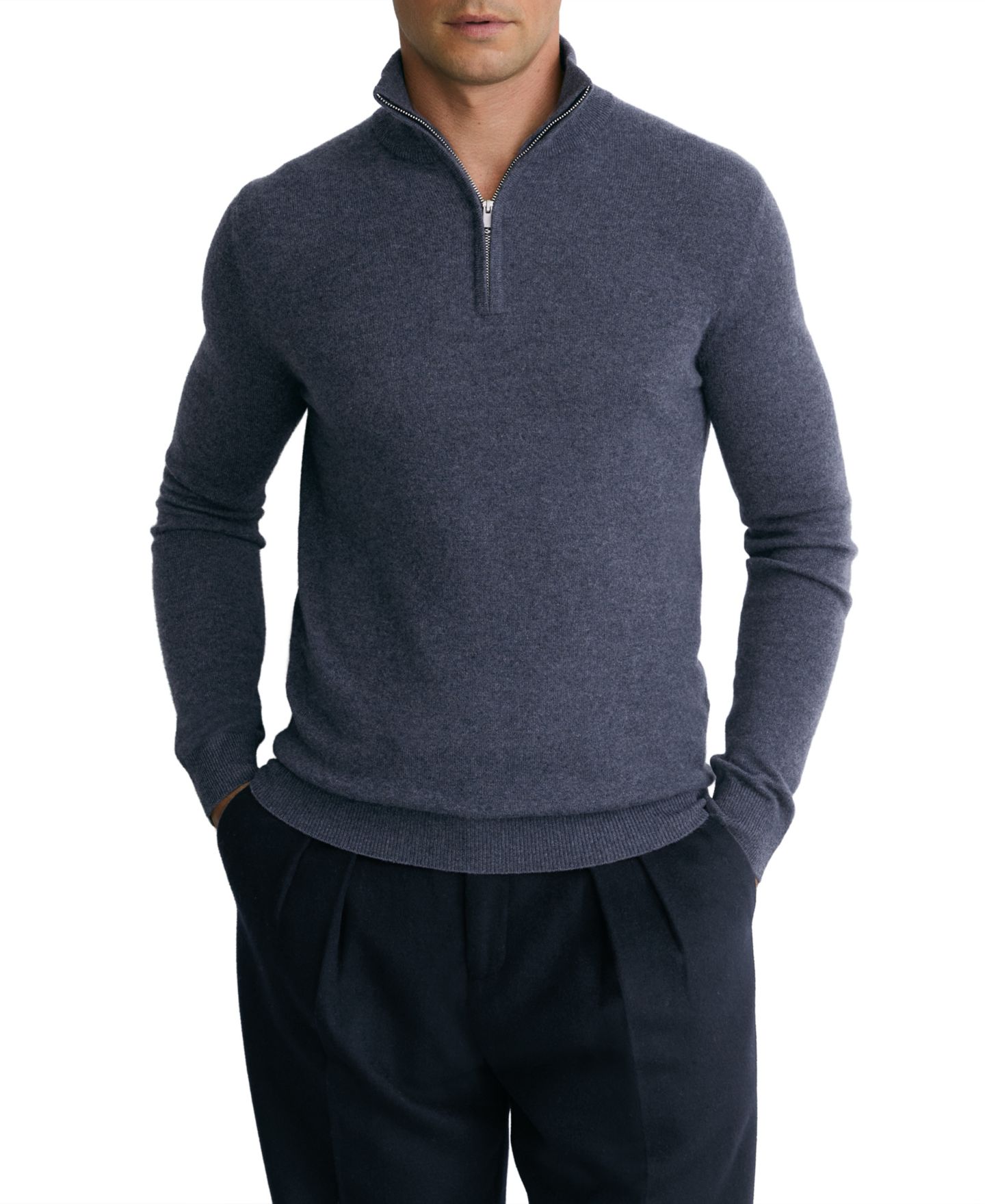 Мужской свитер REISS Royal Half-Zip Cashmere, цвет: Джинсовый меланжевый — фото 1