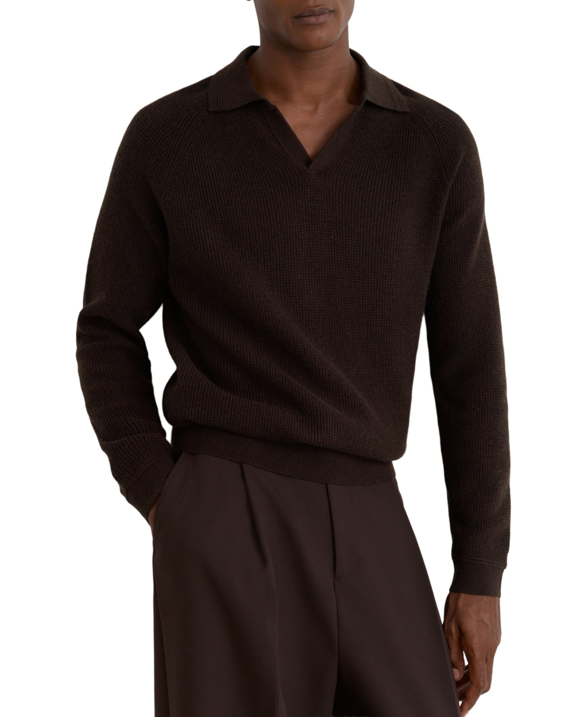 Reiss Men's Spence Open-Collar Textured-Knit Sweater