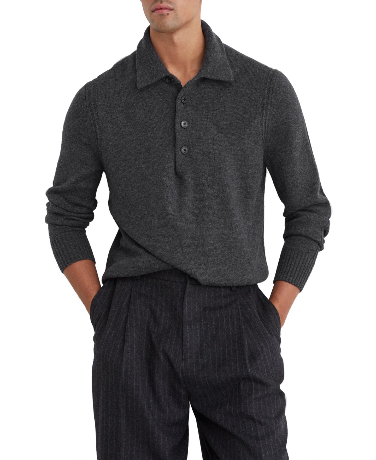 Мужской свитер REISS County Wool-Blend Half-Button, цвет: Серый — фото 1