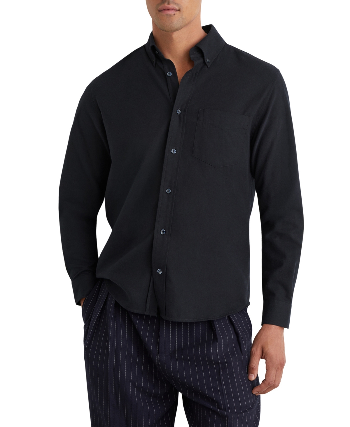 Reiss Men's Button-Down Long-Sleeve Cotton Shirt - Navy