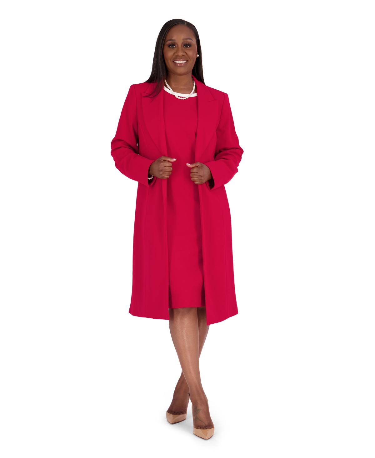 Kasper Women's Peak Lapel Mid-Length Lined Jacket, Regular and Plus Size - Crimson