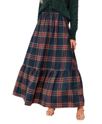 Women's Plaid Tiered Ruffle Hem Maxi Skirt