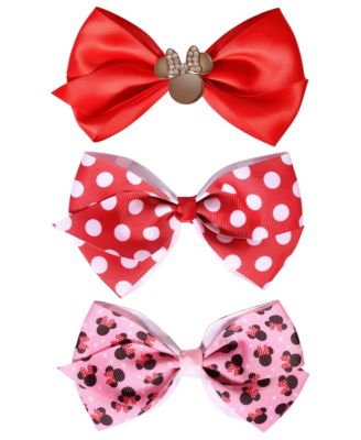 Minnie Mouse Bow for Hair 3-Piece Official License, Pink and Red Hair Bows