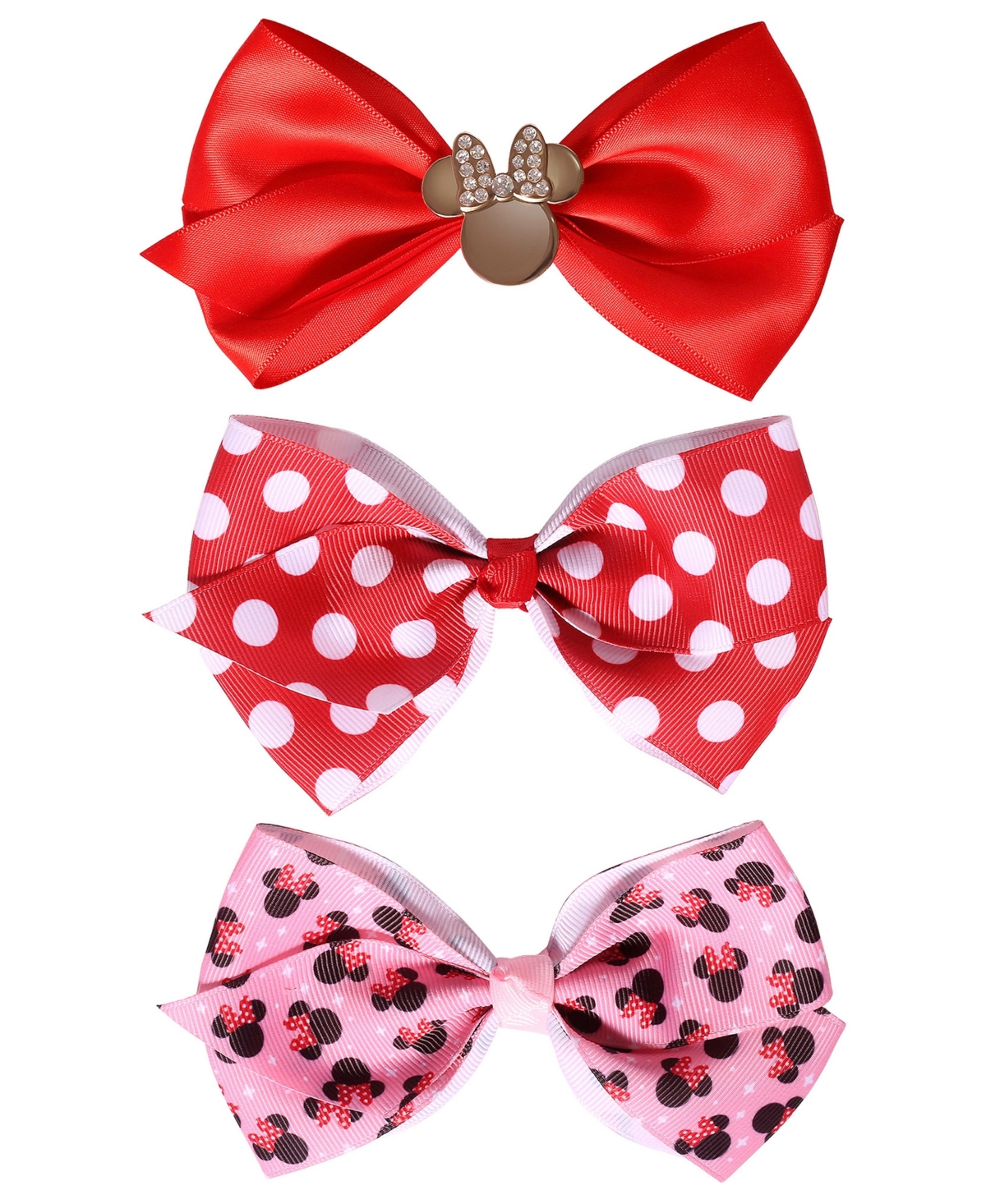 Minnie Mouse Bow for Hair 3-Piece Official License, Pink and Red Hair Bows - Red