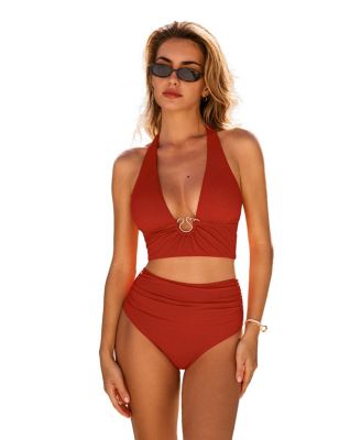 Women's Halter Tie V-Neck Tankini Set