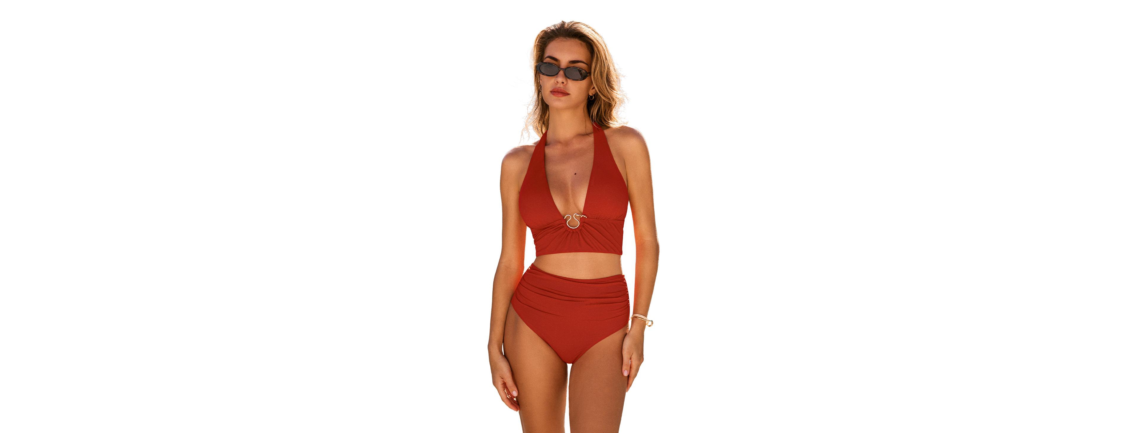 Cupshe Women's Halter Tie V-Neck Tankini Set