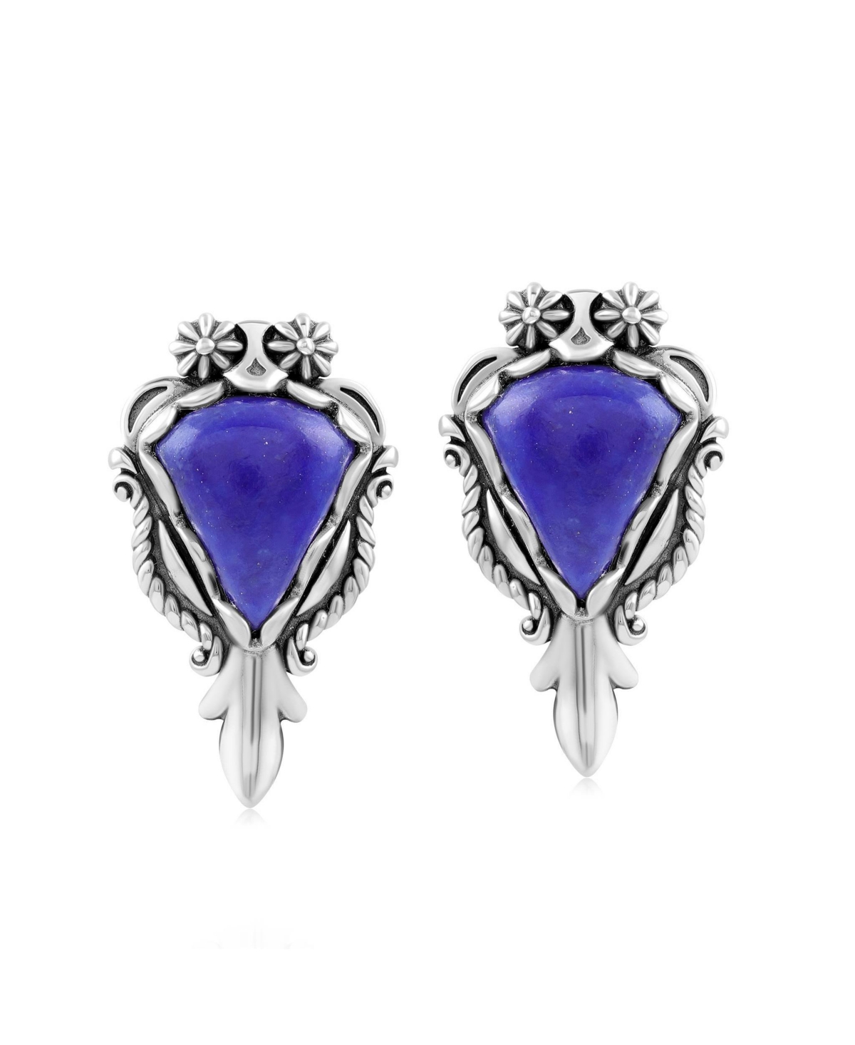 American West Jewelry Pear-Shaped Lapis Squash Blossom Earrings in Sterling Silver - Lapis