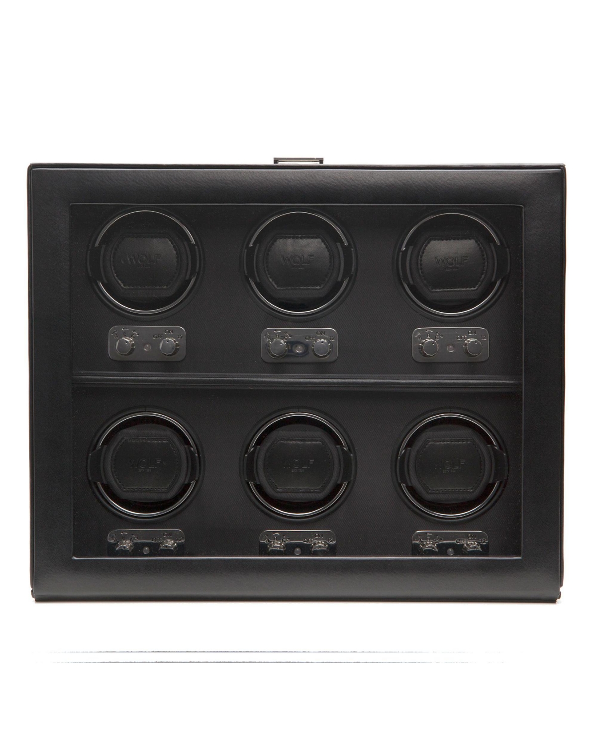 Wolf Men's Heritage 6 Piece Watch Winder, Faux Leather, 52 mm - Black