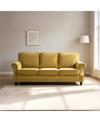 3-Seater Velvet Traditional Sofa with Nailhead Trim