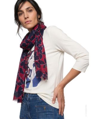 Abstract Floral Frayed-Edge Viscose Scarf
