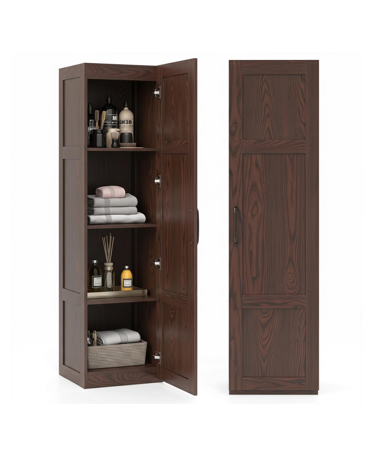 Volenca 59-Inch Tall Narrow Bathroom Storage Cabinet with 4 Shelves, Space-Saving Bathroom Storage Organizer - Brown