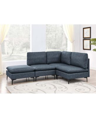  Linen Upholstered Modular Sectional with Metal Legs