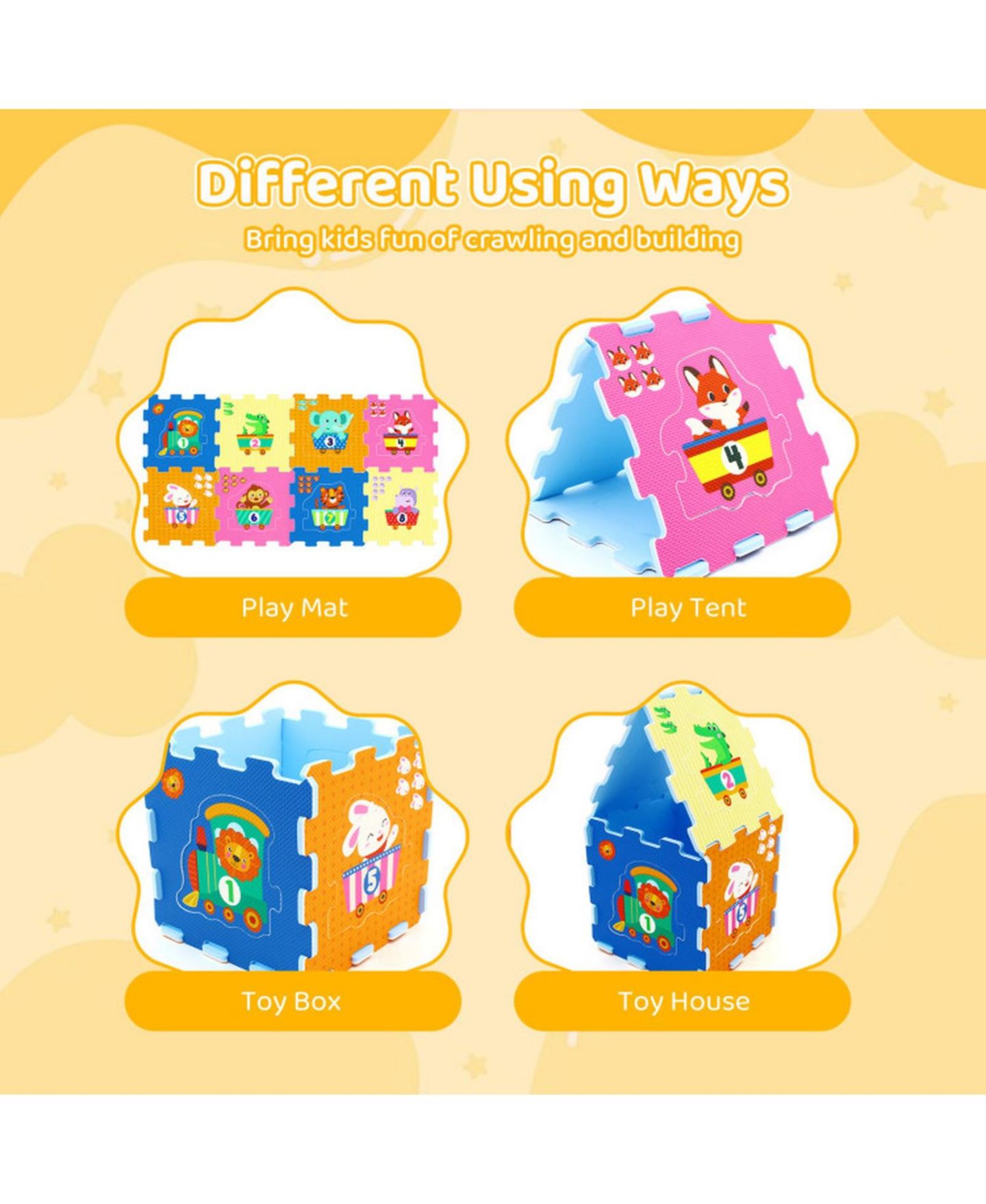 Детские игрушки HONGGE 8-Piece Interlocking Foam Puzzle Tiles with Animals, Ages 10 Months+, цвет: Оранжевый — фото 5