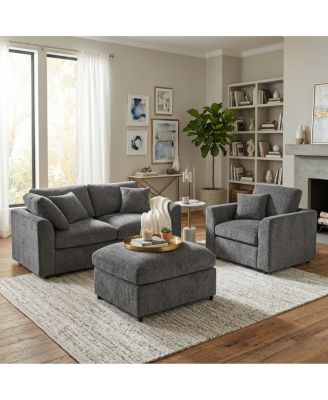 3-Piece Modular Chenille Sofa Set with Ottoman and Pillows