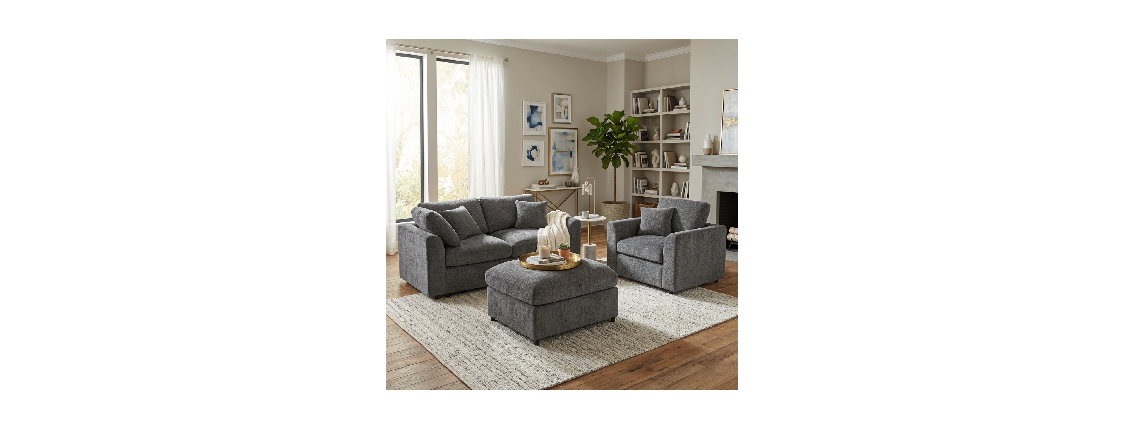 Streamdale Furniture 3-Piece Modular Chenille Sofa Set with Ottoman and Pillows