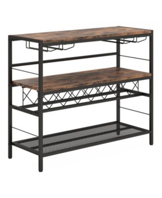 41 Inch 4-Tier Bar Table with Wine Rack and 4 Rows of Glass Holders