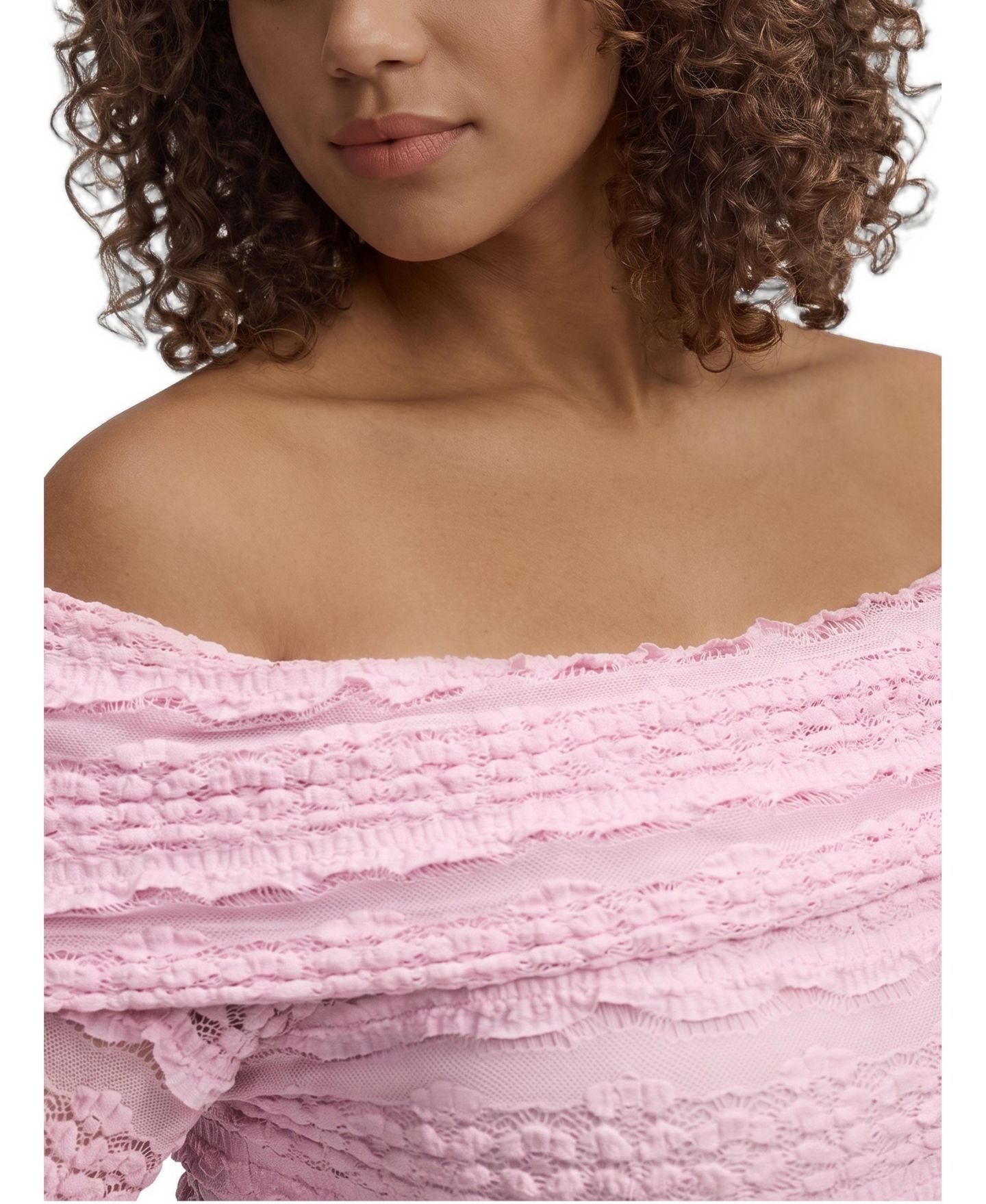 Женская блузка Torrid Plus Size Off-Shoulder Lace Knit Long-Sleeve, цвет: Сиреневый — фото 2