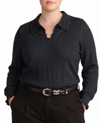 Plus Size Savvy Fine-Knit Fitted Polo Sweater