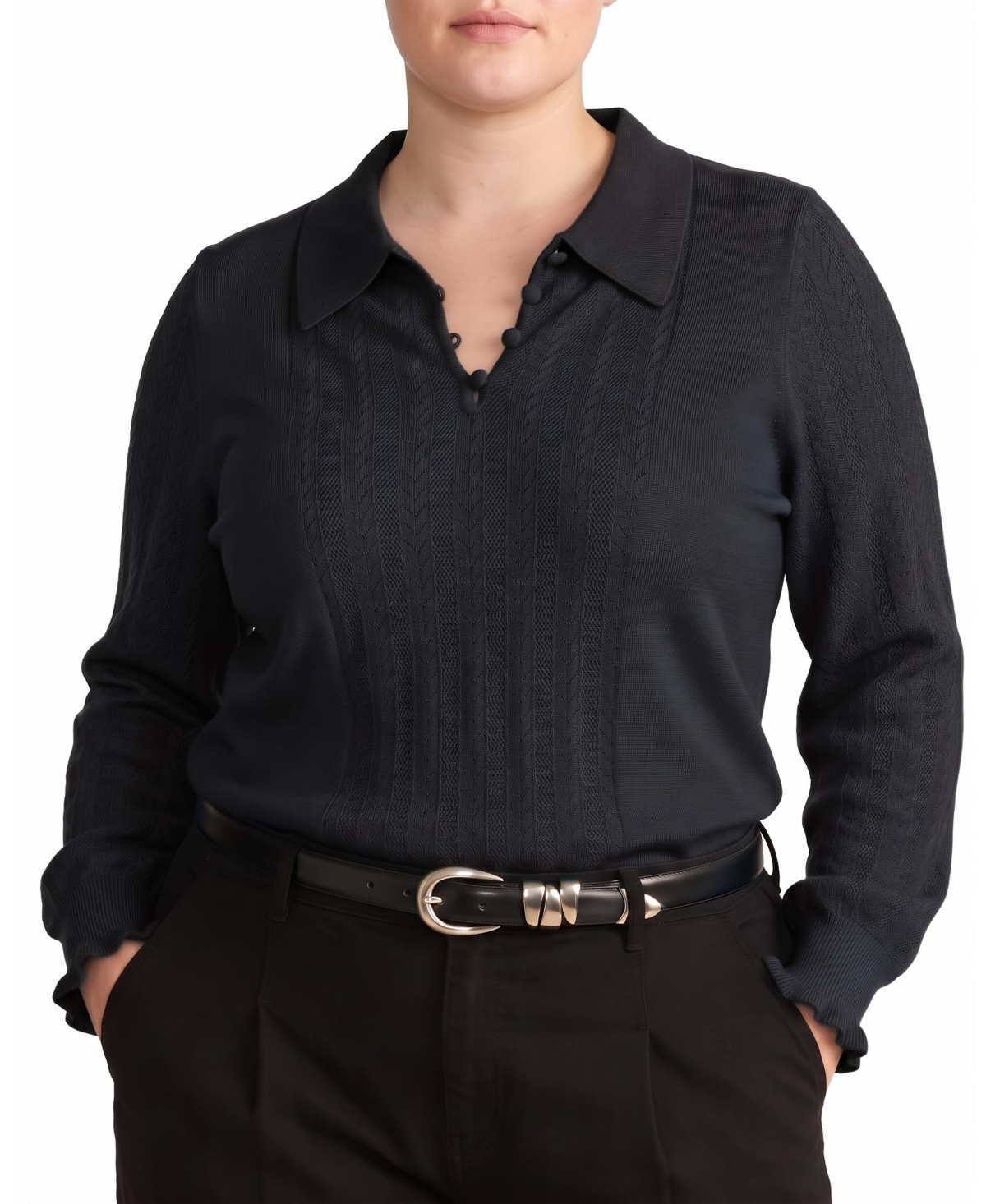 Universal Standard Plus Savvy Fine-Knit Fitted Polo Sweater