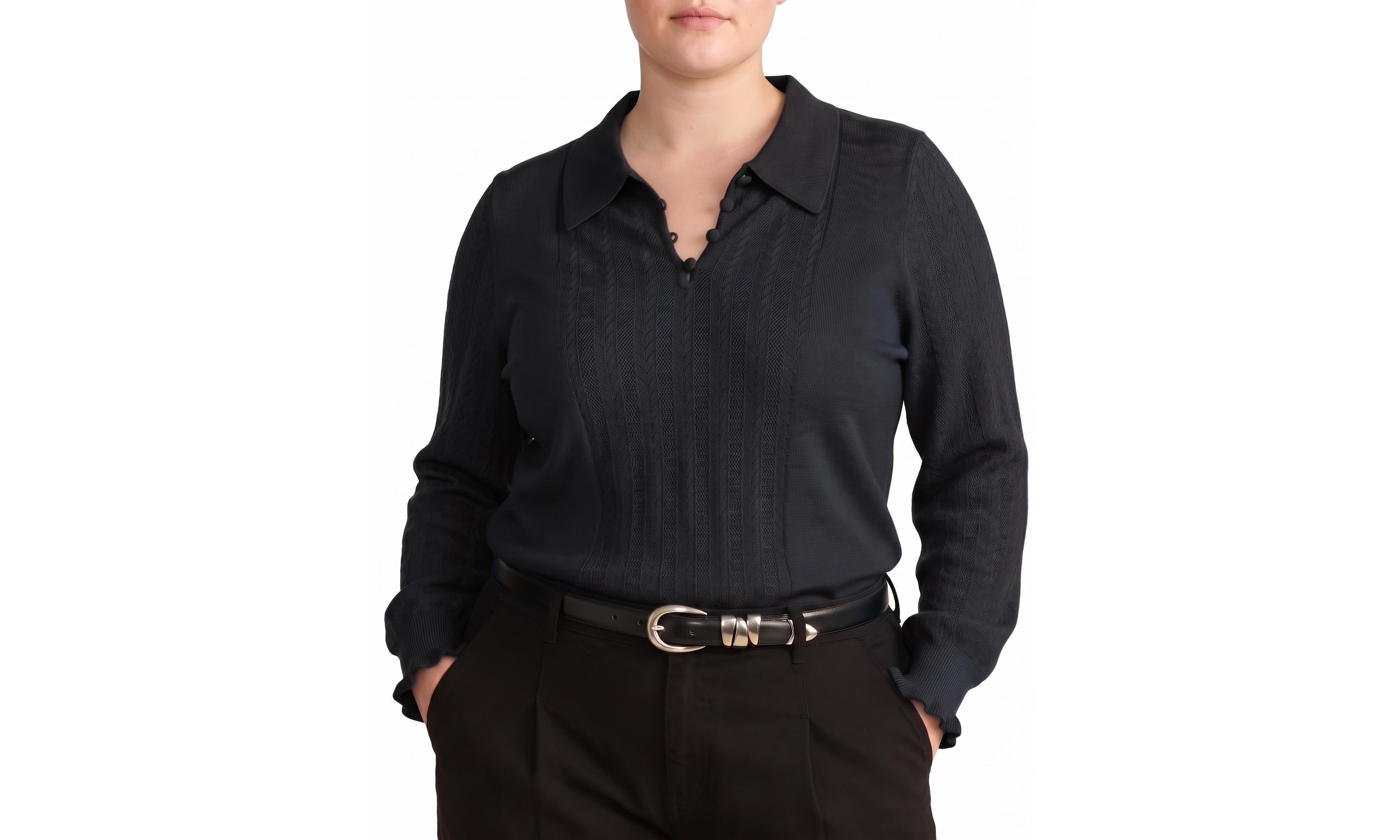 Universal Standard Plus Savvy Fine-Knit Fitted Polo Sweater