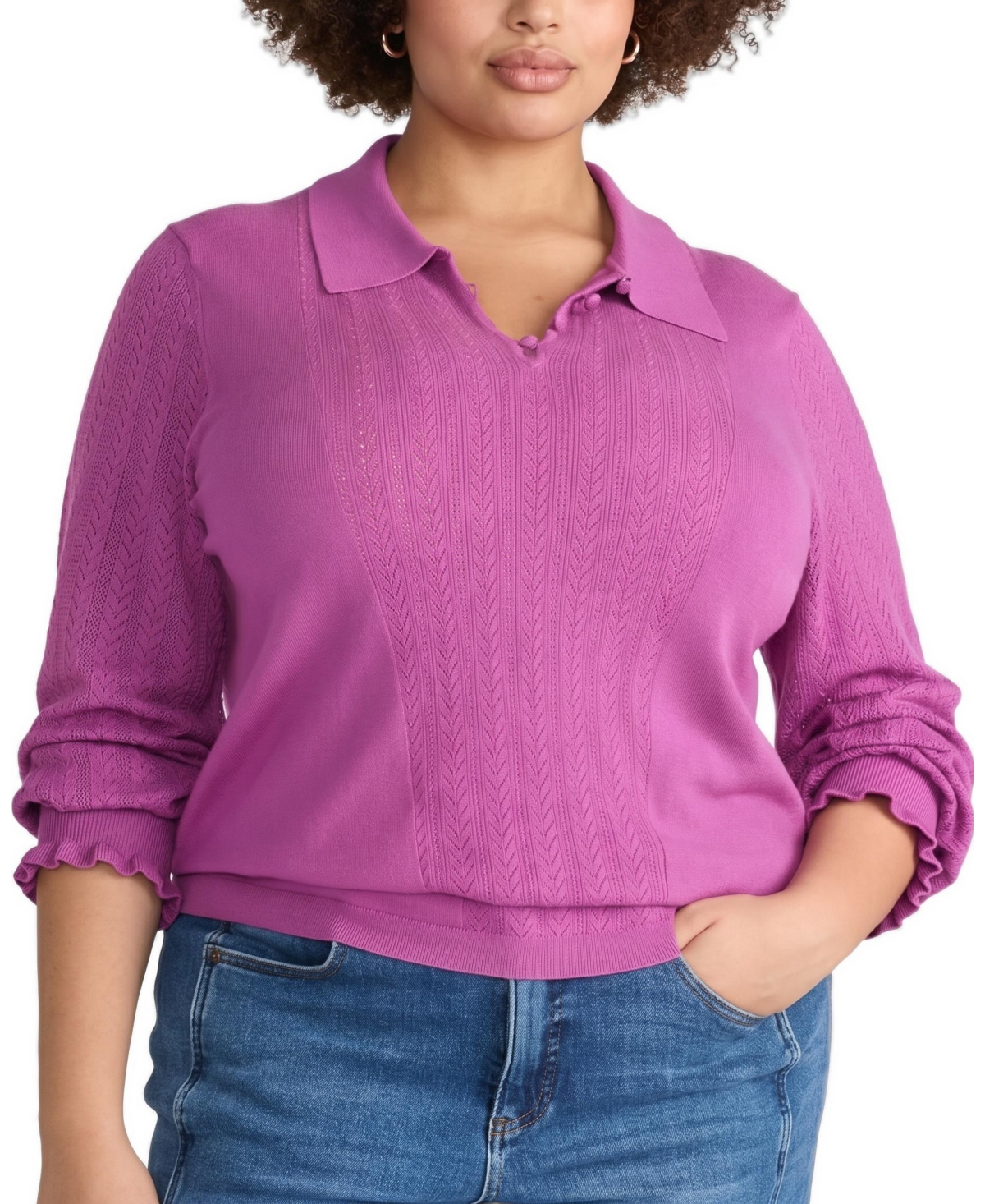 Universal Standard Plus Size Savvy Fine-Knit Fitted Polo Sweater - Purple vision
