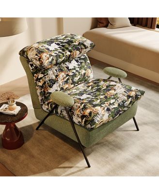 Minimalist Leather and Chenille Single Chair with Solid Wood Frame