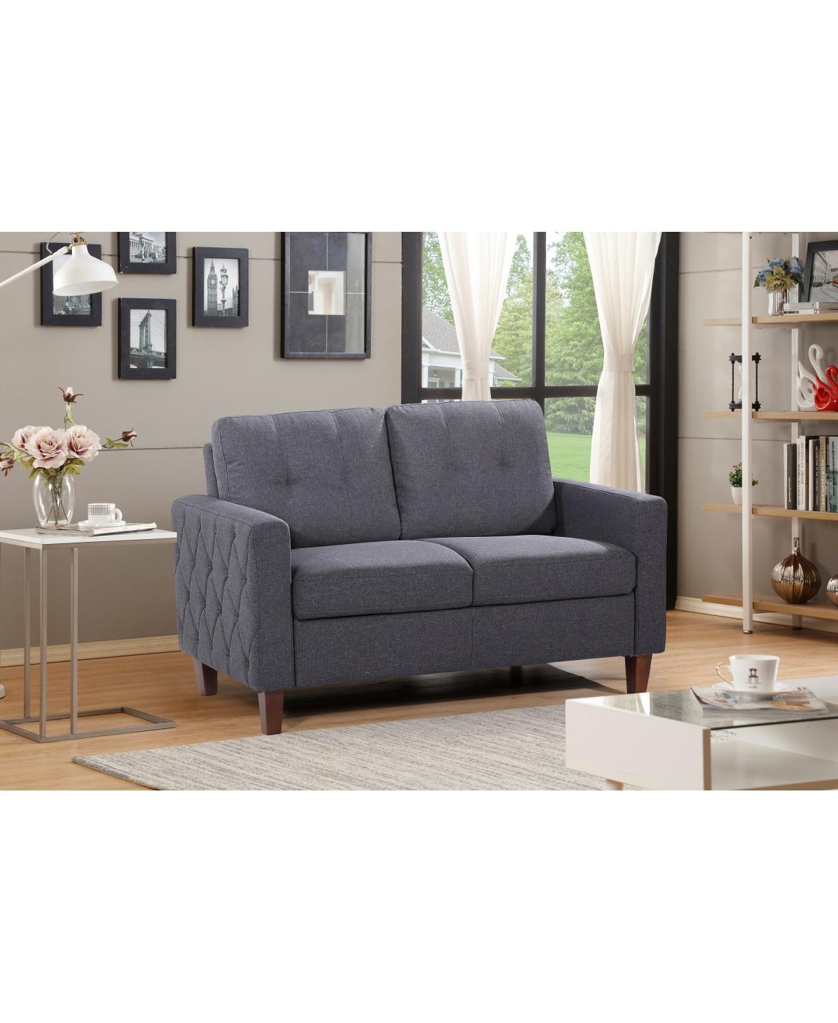 Streamdale Furniture Button Tufted Piping Square Arm 2-Seater Loveseat Sofa