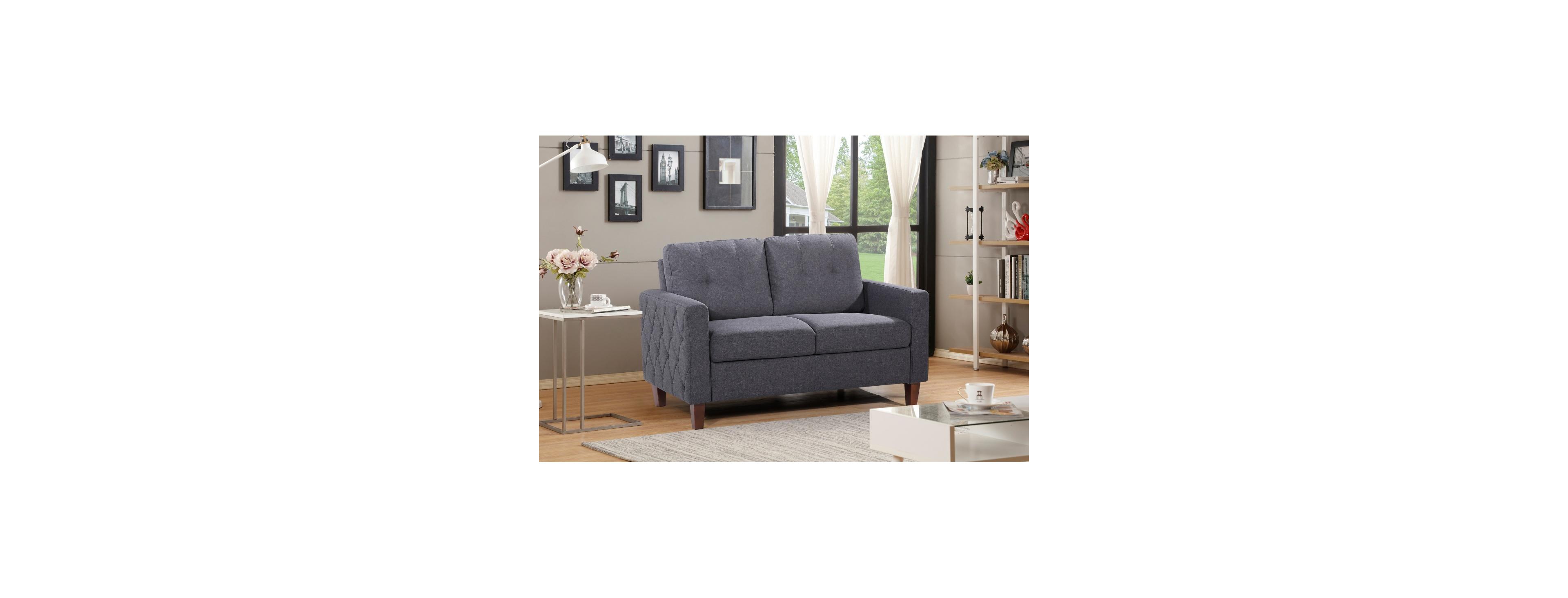 Streamdale Furniture Button Tufted Piping Square Arm 2-Seater Loveseat Sofa