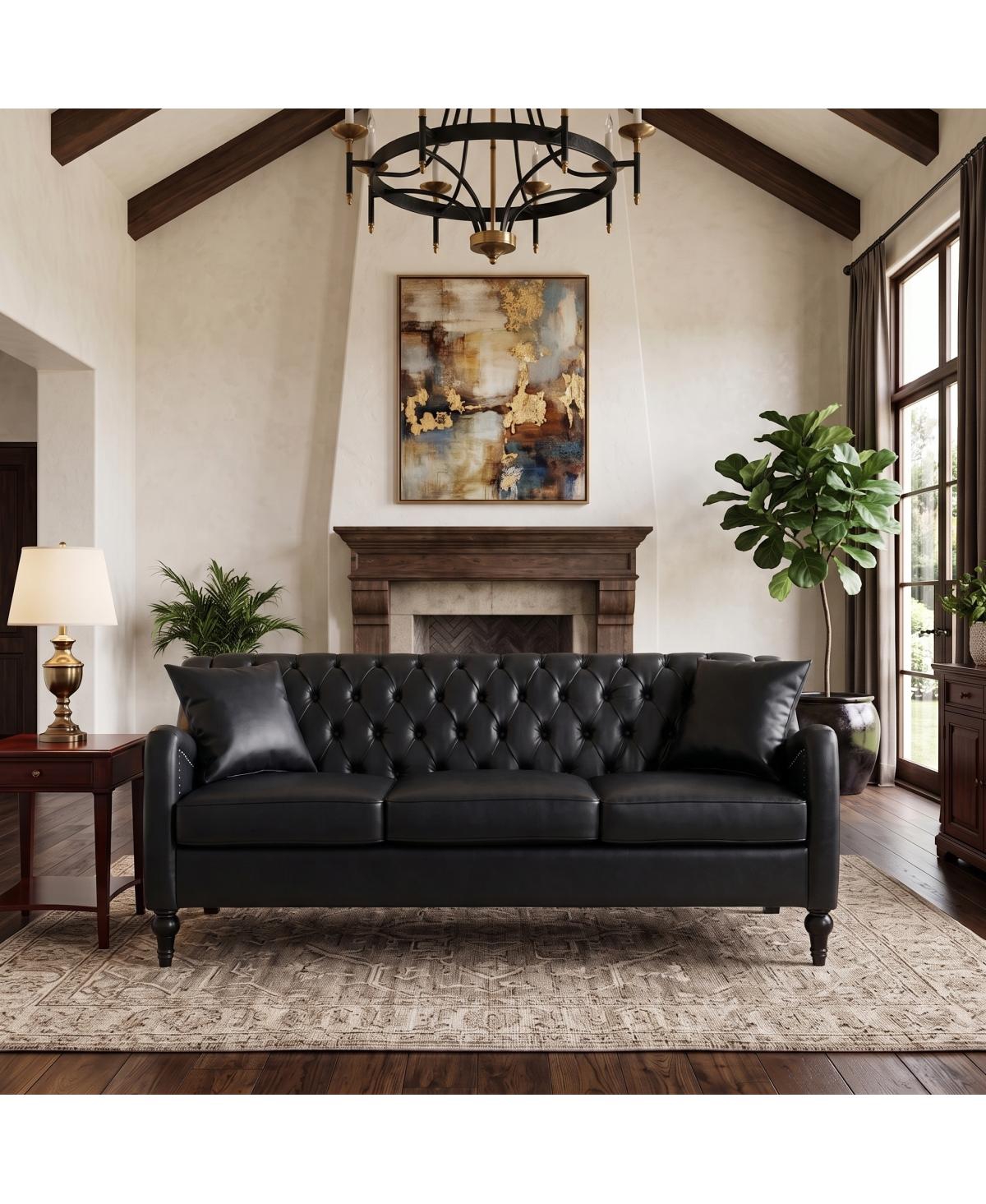 Streamdale Furniture Pu Leather 3-Seater Tufted Sofa with Wood Frame